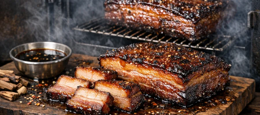 Smoker Pork Belly knusprig geraeuchert mit Honig-Soja-Glasur