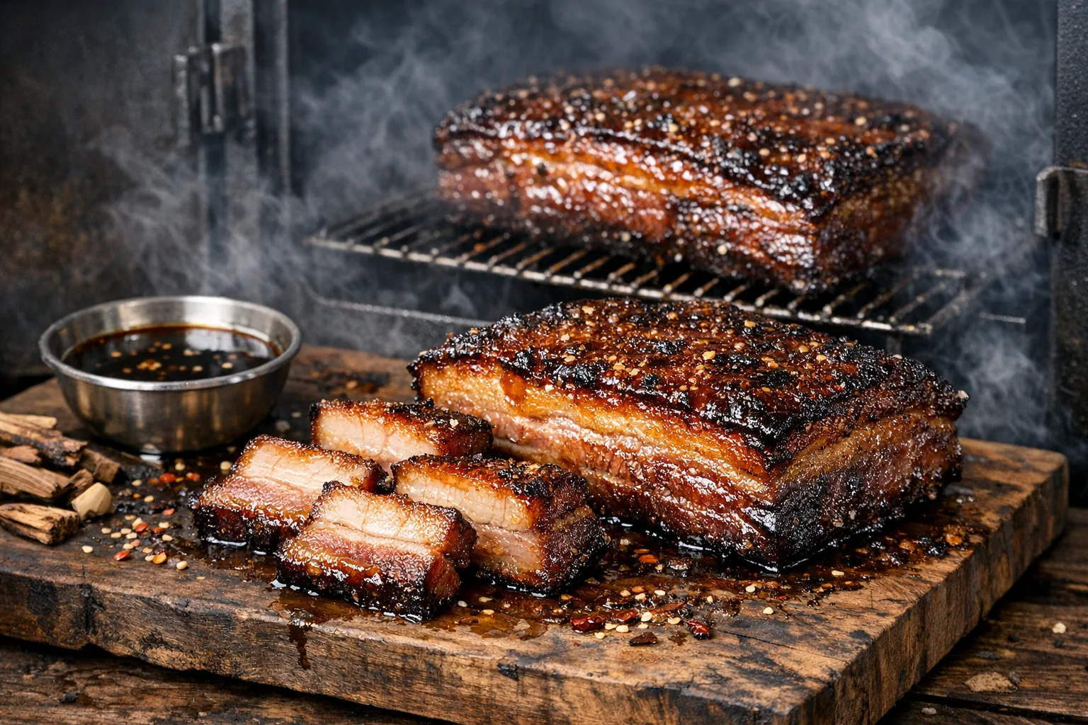 Smoker Pork Belly knusprig geraeuchert mit Honig-Soja-Glasur