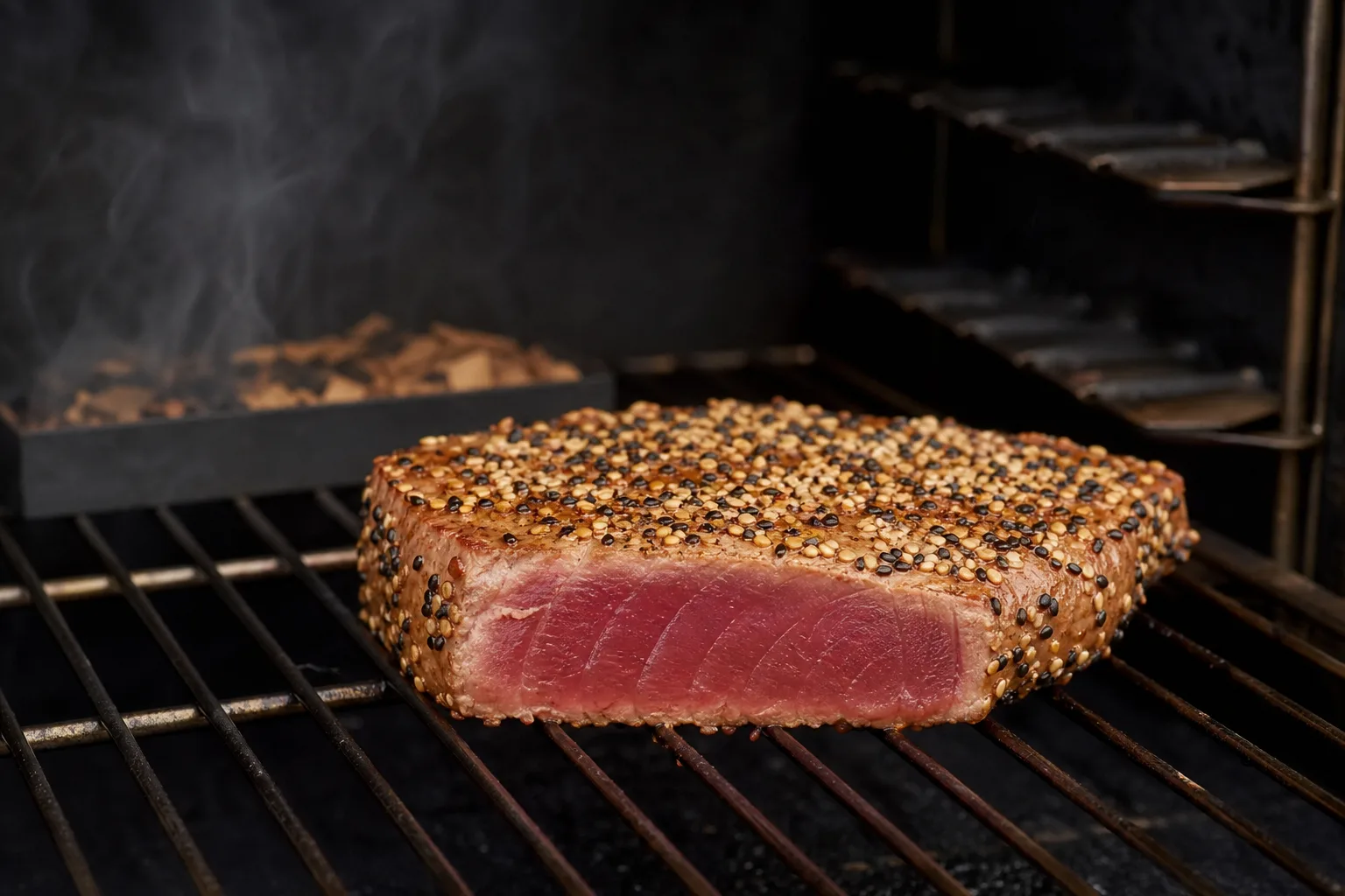 Smoker Thunfischsteak kurz geraeuchert mit Sesamkruste